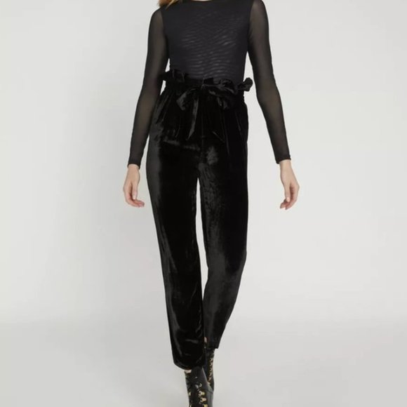 NWT Alice + Olivia Farrel Black Velvet Paperbag Trousers - Size 10 - Picture 1 of 5